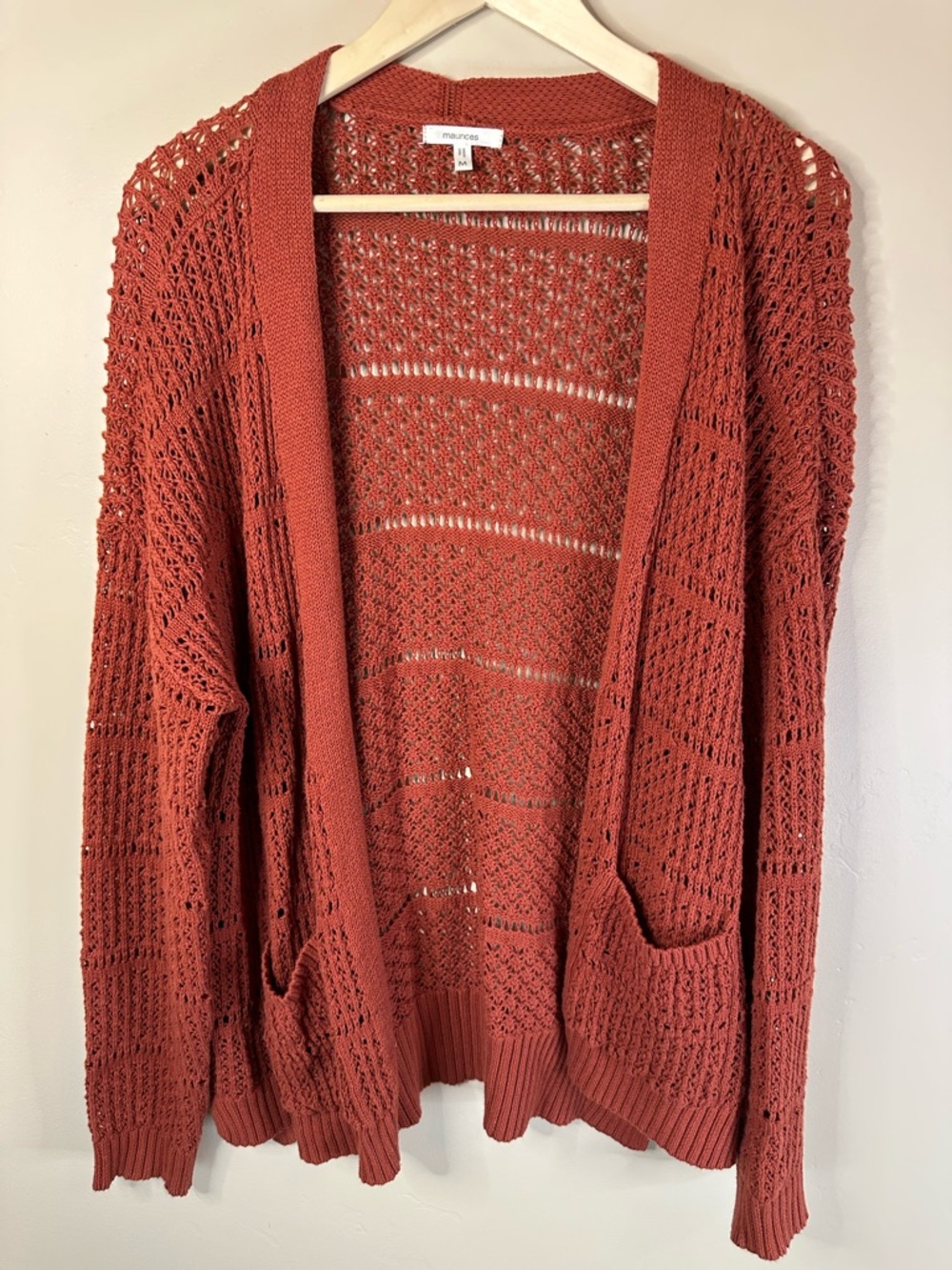 Maurices Women’s Medium Rust Knit Cardigan • Vintage‑Style Open Front Sweater